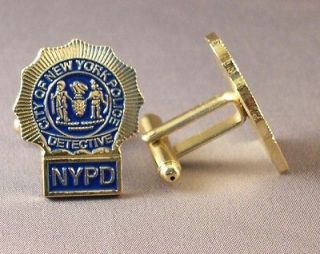 New Twin Set Cufflinks Novelty Enamel 25mm NYPD Police Detective Badge 