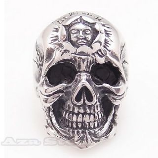 Mens Huge Silver Horror Skull Biker Stainless Steel Ring Size 10, 11 