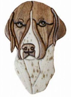 GERMAN SHORTHAIRED POINTER ~ INTARSIA WOOD CARVING~ OAK WALL DECOR~ 8 