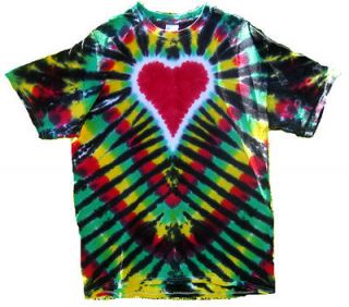 NEW Size Small RASTA COLORS HEART hand dyed TIE DYE T SHIRT Free Ship 