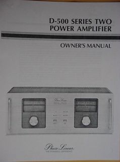 PHASE LINEAR PL Dual 500 D 500 AMPLIFIER OWNERS MANUAL