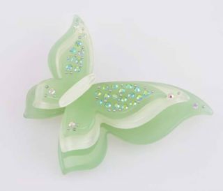 Joan Rivers Faux Jade Lucite Cz Butterfly Designer Plus Pin