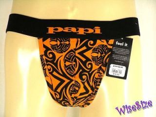 Papi Bright Orange & Black Tribal Native Print Mens Thong Underwear 
