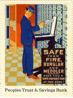   Trust & Savings Banking poster stamp circa 1912, safety deposit box