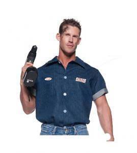 Adult Blue Mechanic Shirt With Patches Halloween Costume Accessory