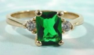 NEW 24KT Gold Overlay Emerald Green CZ Ring   Sizes 4 12 Lifetime 