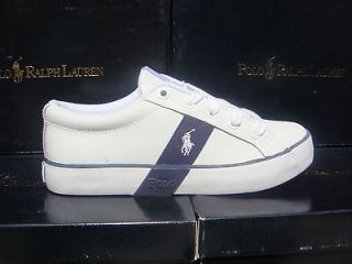 Polo Ralph Lauren Leather GILESYOUTH Shoes Size 12 White/Blue UNISEX 