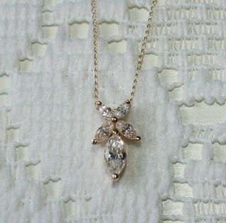  14K Gold Diamonique Dangling Marquise Pendant with 14k Gold Chain