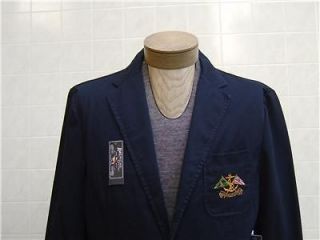   Polo Mens L Jacket Coat Blazer Flag Crest Navy 2/3 Button Pocket