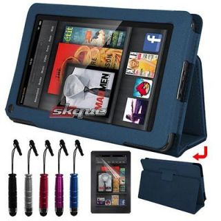   Blue Leather Case stylus Pen+LCD Film For Amaozn Kindle Fire 7in