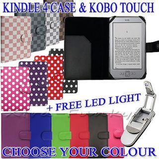 LEATHER CASE COVER WALLET WITH LIGHT FOR  KINDLE 4 4TH GEN 