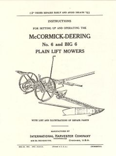 IHC McCormick Deering No 6 and Big 6 Hay Mower Manual International 