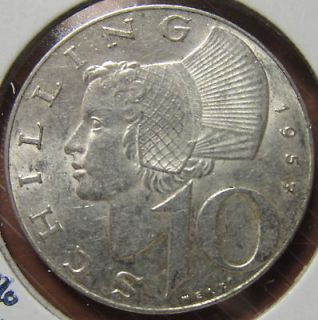 1957 Austria 10 Shilling Silver Nice Coin