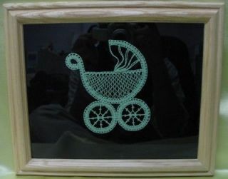 Handmade Bobbin Lace Green Thread Picture of a Vintage Stroller