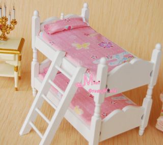 12 Dollhouse Furniture Nursey White Baby Bunk Bed W/Ladder WE37B