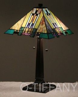 Tiffany Style Stained Glass Mission Lamp Aspen Blue
