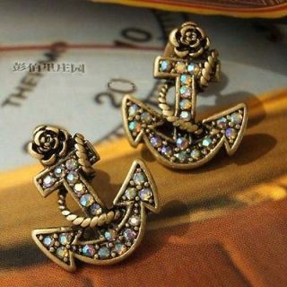 Delicate Retro Anchor Color Crystals Stud Earrings Women Earrings Rare