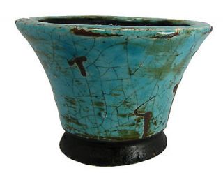  Crackled Finish Blue Terra Cotta Glazed Pot / Planter 