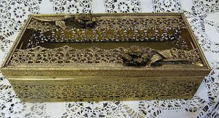   Ornate Stylebuilt Vanity Tissue Box Holder Ormolu Filagree Gold