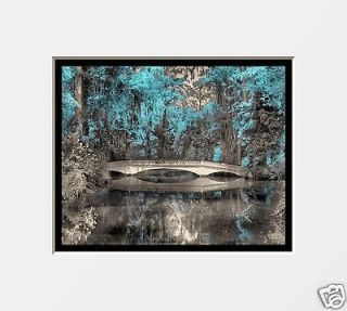 Brown Blue Trees Bridge Interior Home Wall Art Decor Matted Picture