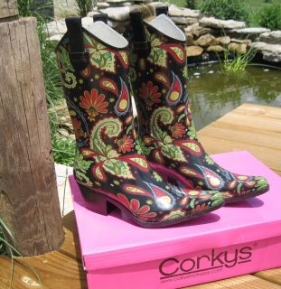 Corkys Western Cowboy Style Tall Rain Boots Paisley Colors Choice of 