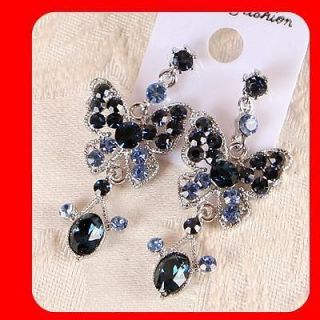   Women Jewelry Beautiful BLUE CRYSTAL CHANDELIER WGP EARRINGS ER512