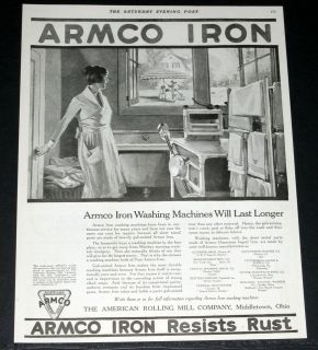 1919 OLD MAGAZINE PRINT AD, ARMCO IRON WASHING MACHINES WILL LAST 