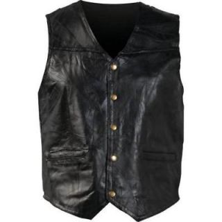 Mens Genuine Leather Motorcycle Vest, Black New