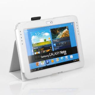 White Leather Folio Case Cover with Stand for Samsung Galaxy Note 10.1 