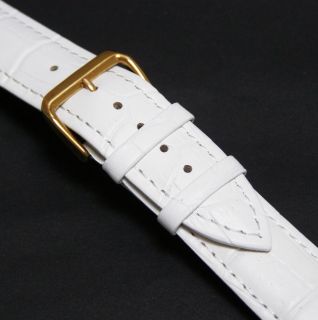 22mm Watch Band White Genuine Leather Strap CROCO Fits Guess w Gold 