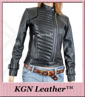   SOFT INDIAN SHEEP LEATHER WOMENS KEN QUILTED PADDED BIKER JACKET W16
