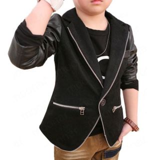   Toddler Boys PU Leather Cotton Blend Button Basic Coat Jacket 100 140