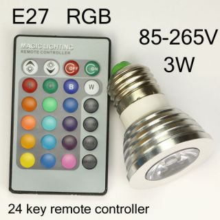 E27 RGB LED Light Bulb + 24 key Remote Controller 16 Colors 5 Modes 3W 