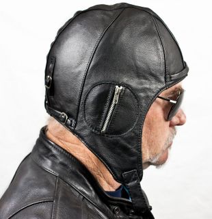 Lined Bomber Style Leather Biker Motorcycle Hat Cap Aviator Cap