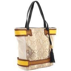 VINCE CAMUTO Phoebe Tote Bag Leather Canvas Shoulder Handbag New