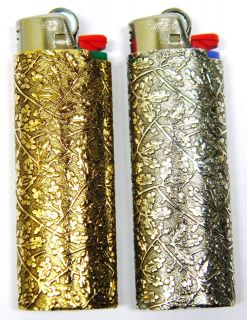   leaves design set of two metal bic lighter case for bic 3 lighters