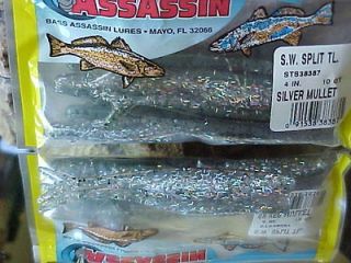 Bass Assassin 4 Salt/Freshwate​r Split Tail Shads in Color SILVER 