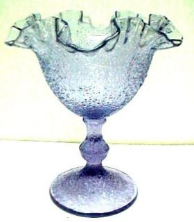 FENTON LILAC/ LAVENDER COMPOTE CANDY DISH CRUMPLED EDGE FLORAL PATTERN 