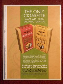 2009 Print Ad AMERICAN SPIRIT Natural Cigarettes ~ 100% Organic 