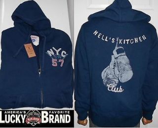 LUCKY BRAND ZIP UP HOODIE NAVY BLUE HELLS KITCHEN NYC BOXING CLUB S SM 