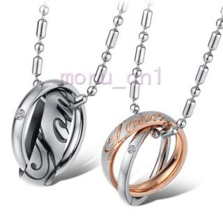 MADE IN KOREA LOVE engraved CZ GEM 2 TONE DOUBLE RING couple lover 