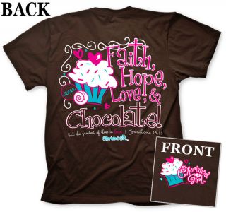 Kerusso Cherished Girl Faith Hope Love and Chocolate Christian T Shirt