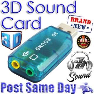 USB 3D Audio Sound Card Adapter For PC Laptop XP Vista