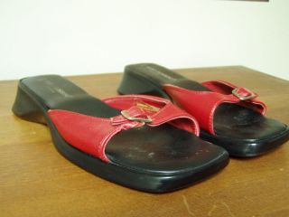 Aldo Rossini 8M Made in Italty Red Leather Sandals Flats Buckle on Top 
