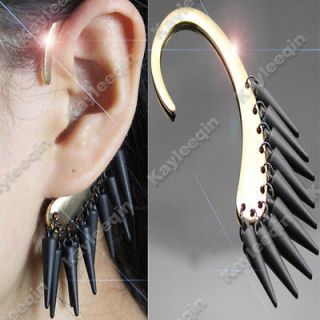   Multi Spikes Rivet Gold Hook Ear Cuff Stud Earrings Goth Punk Rock