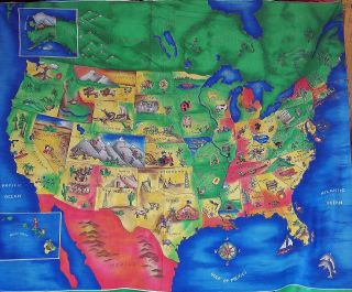   100% cotton fabric panel MAP OF THE UNITED STATES by Fabric Traditions