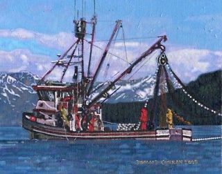 OIL PAINTING, FISHING BOAT NAUTICAL MARINE ART ALASKA COAST, Listed 