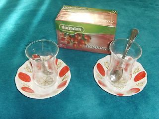 Turkish Tea Glass Cups with Rosehip Tea 20 Tea Bags