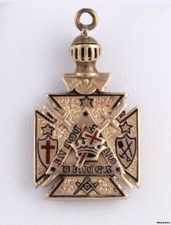 Masonic Knights Templar Locket Fob   14k Solid Yellow Gold Masons 