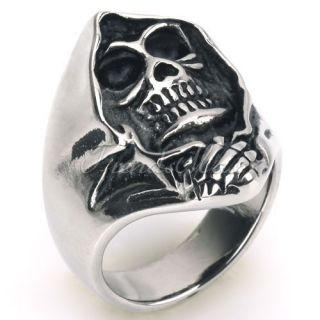   Grim Reaper Skull Biker Stainless Steel Mens Ring Size 8,9,10,11 8 14